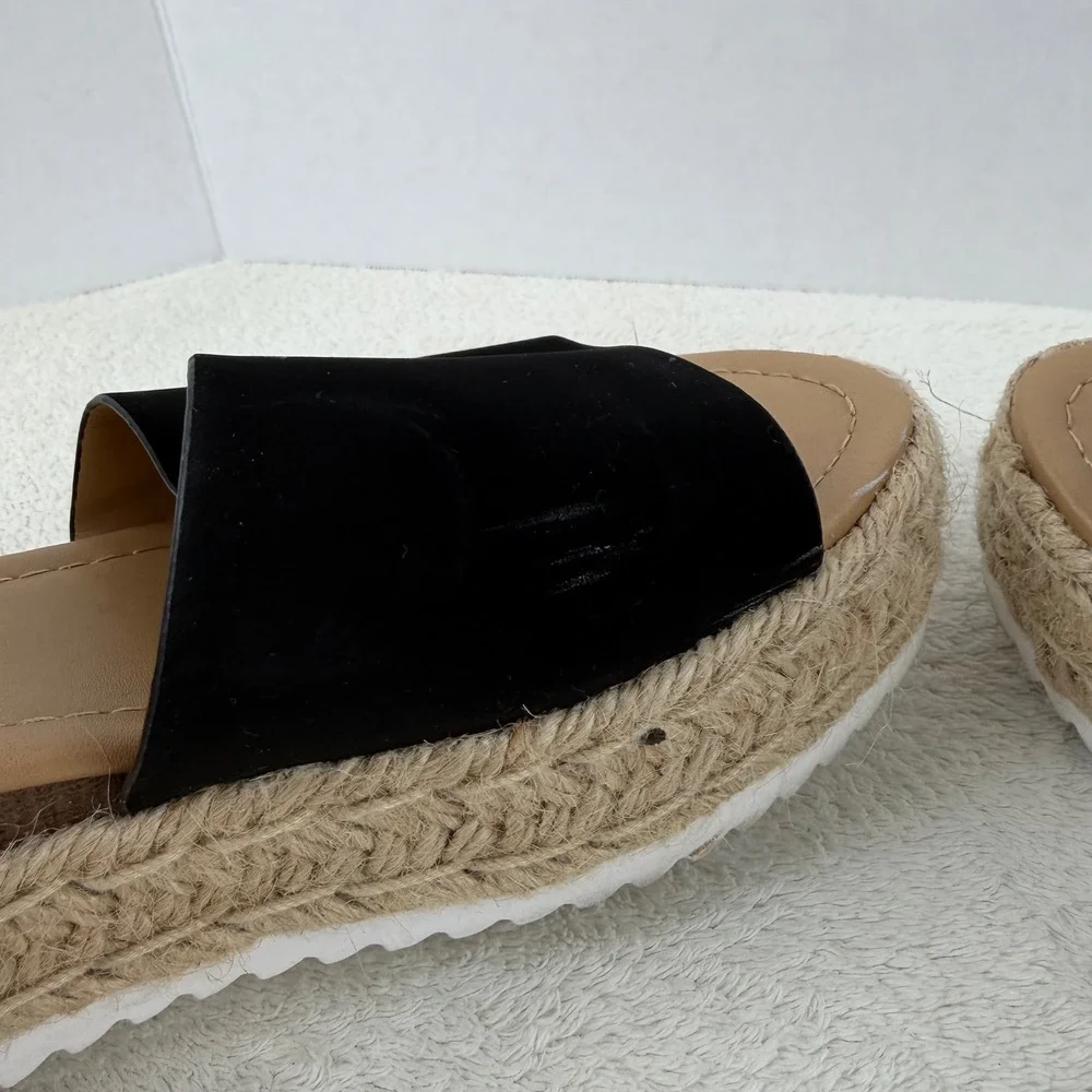 SODA‎ Black Espadrille Platform Wedge Sandals Ankle Strap Buckle Women's 7.5
